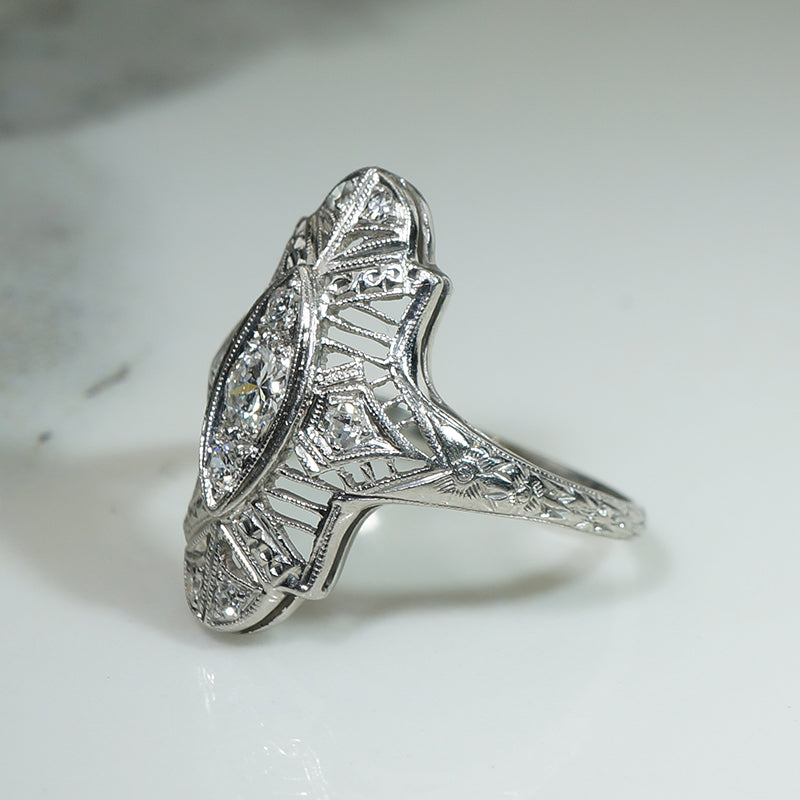 Lacy Beautiful Platinum Filigree Diamond Knuckle Ring