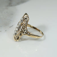 Art Deco Old Mine Cut Diamond & Gold Filigree Knuckle Ring