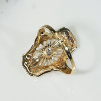 Art Deco Old Mine Cut Diamond & Gold Filigree Knuckle Ring