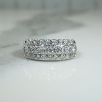 Three Row Platinum & Old European Cut Diamond Band