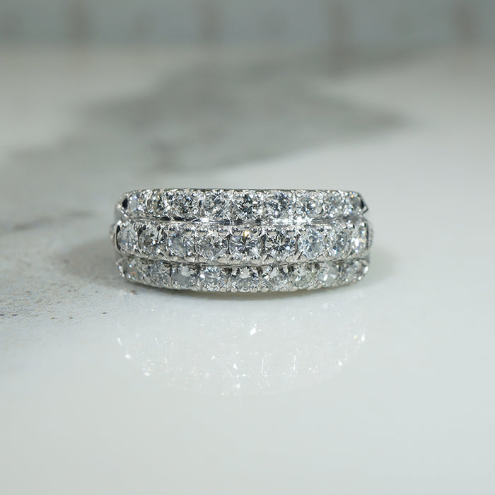 Three Row Platinum & Old European Cut Diamond Band