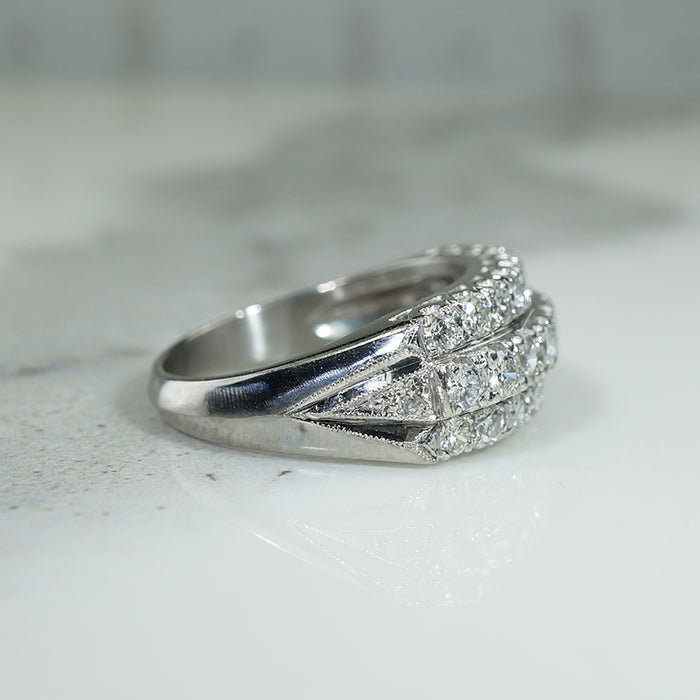 Three Row Platinum & Old European Cut Diamond Band