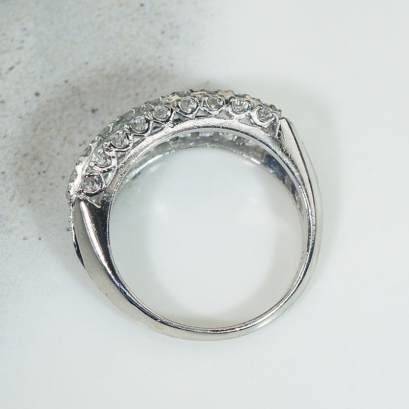 Three Row Platinum & Old European Cut Diamond Band