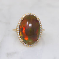 Fiery Brown Opal in 18k Gold Diamond Halo Ring