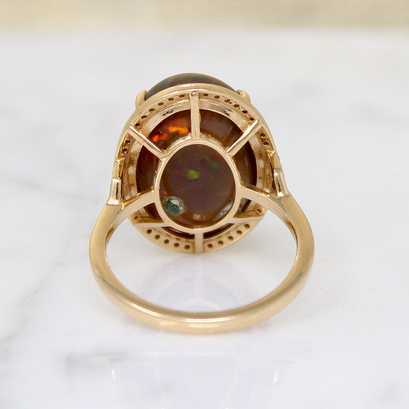 Fiery Brown Opal in 18k Gold Diamond Halo Ring