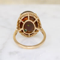 Fiery Brown Opal in 18k Gold Diamond Halo Ring