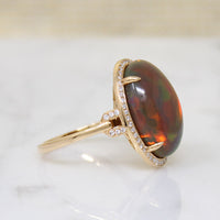 Fiery Brown Opal in 18k Gold Diamond Halo Ring