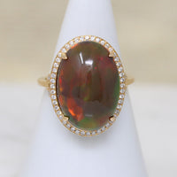 Fiery Brown Opal in 18k Gold Diamond Halo Ring