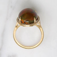 Fiery Brown Opal in 18k Gold Diamond Halo Ring