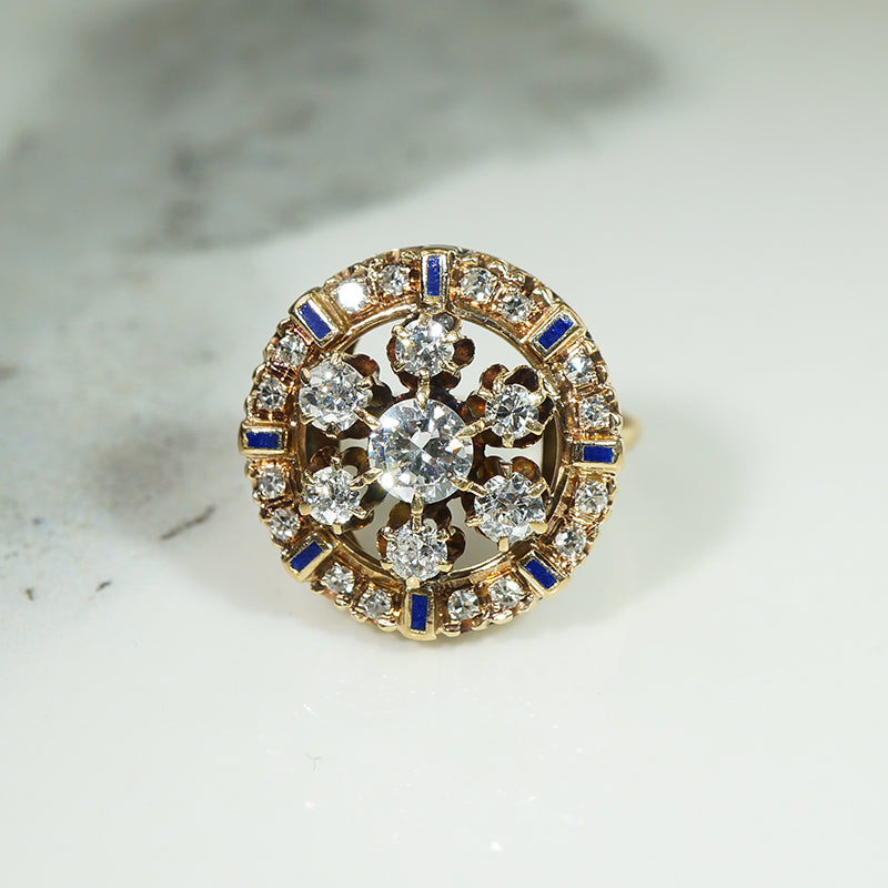 Beautiful Cluster of Old Diamonds In Gold Ring