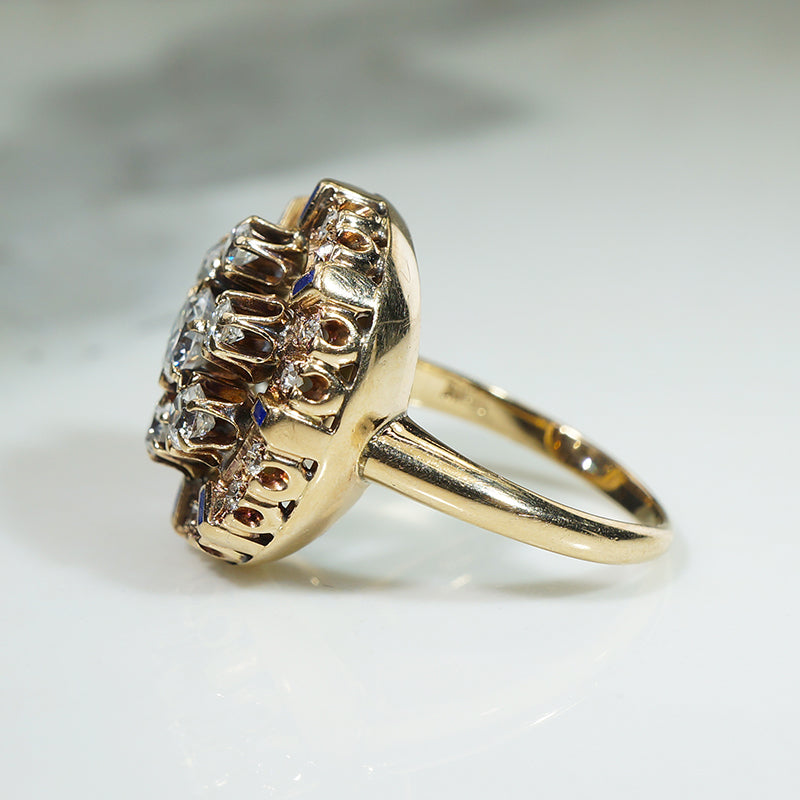 Beautiful Cluster of Old Diamonds In Gold Ring