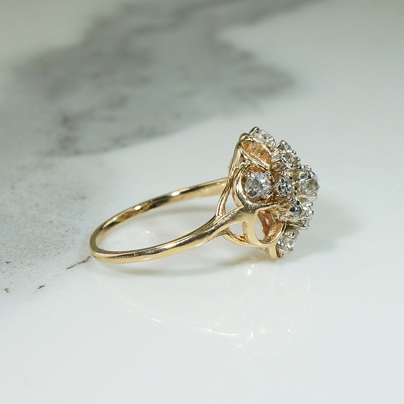 Sparkling Old Mine Cut Diamond Flower Ring