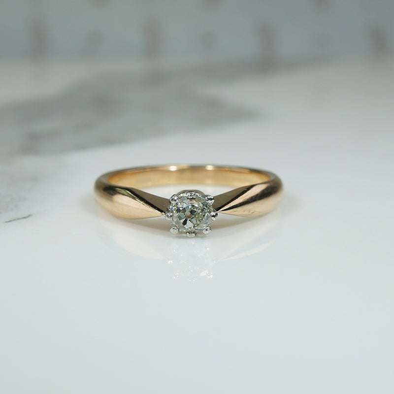 Old Mine Cut Diamond in Gold & Platinum Solitaire Engagement Ring