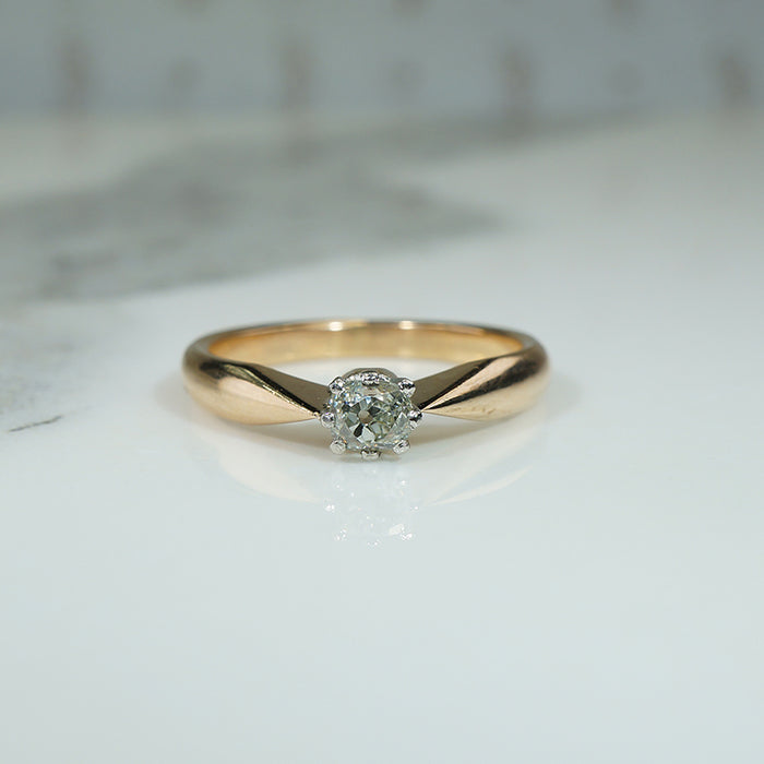 Old Mine Cut Diamond in Gold & Platinum Solitaire Engagement Ring