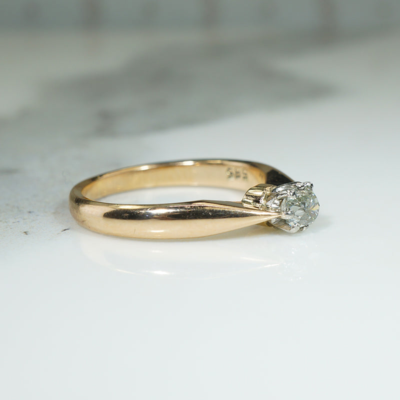 Old Mine Cut Diamond in Gold & Platinum Solitaire Engagement Ring