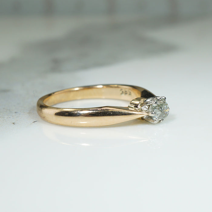 Old Mine Cut Diamond in Gold & Platinum Solitaire Engagement Ring