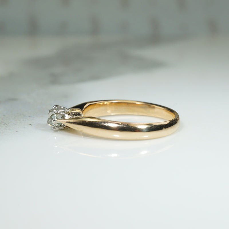Old Mine Cut Diamond in Gold & Platinum Solitaire Engagement Ring