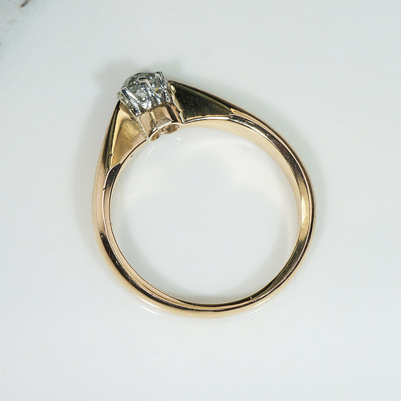 Old Mine Cut Diamond in Gold & Platinum Solitaire Engagement Ring