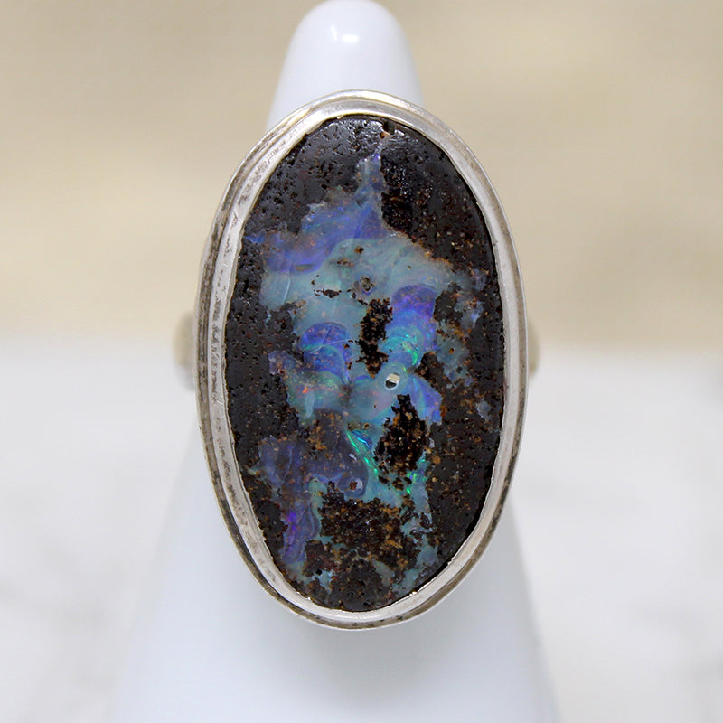 Unusual Opal in Engraved Sterling Silver Ring