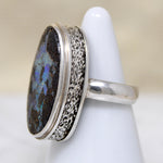 Unusual Opal in Engraved Sterling Silver Ring