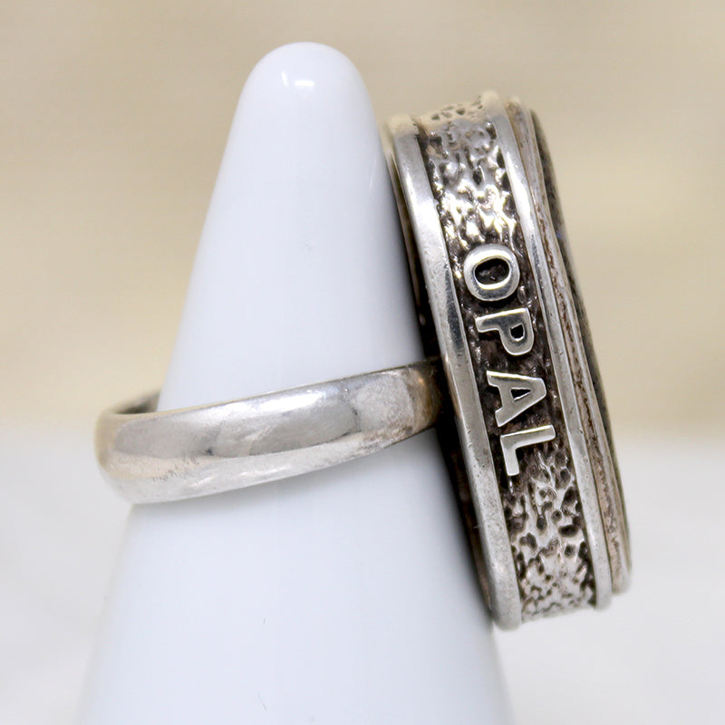 Unusual Opal in Engraved Sterling Silver Ring