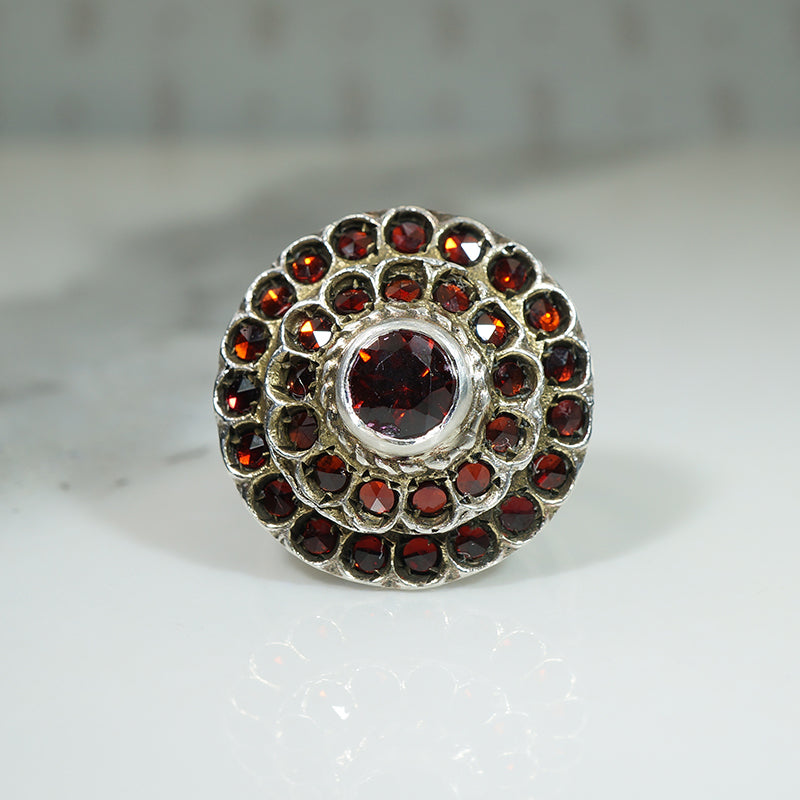 Vintage Garnets in Silver Ring