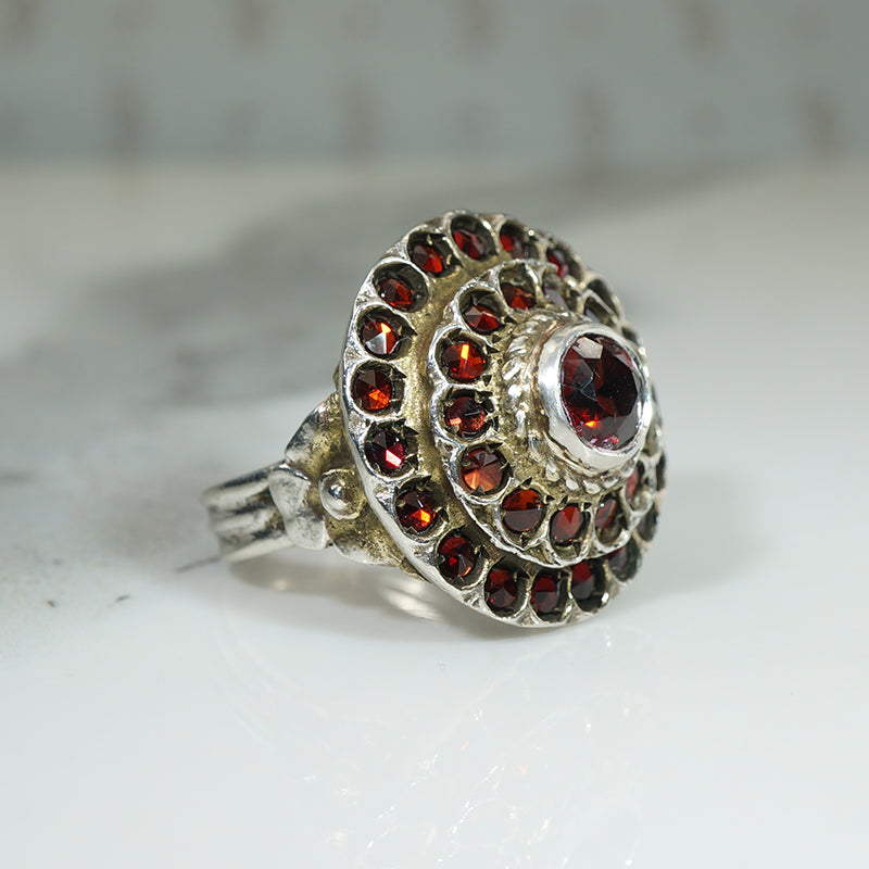 Vintage Garnets in Silver Ring