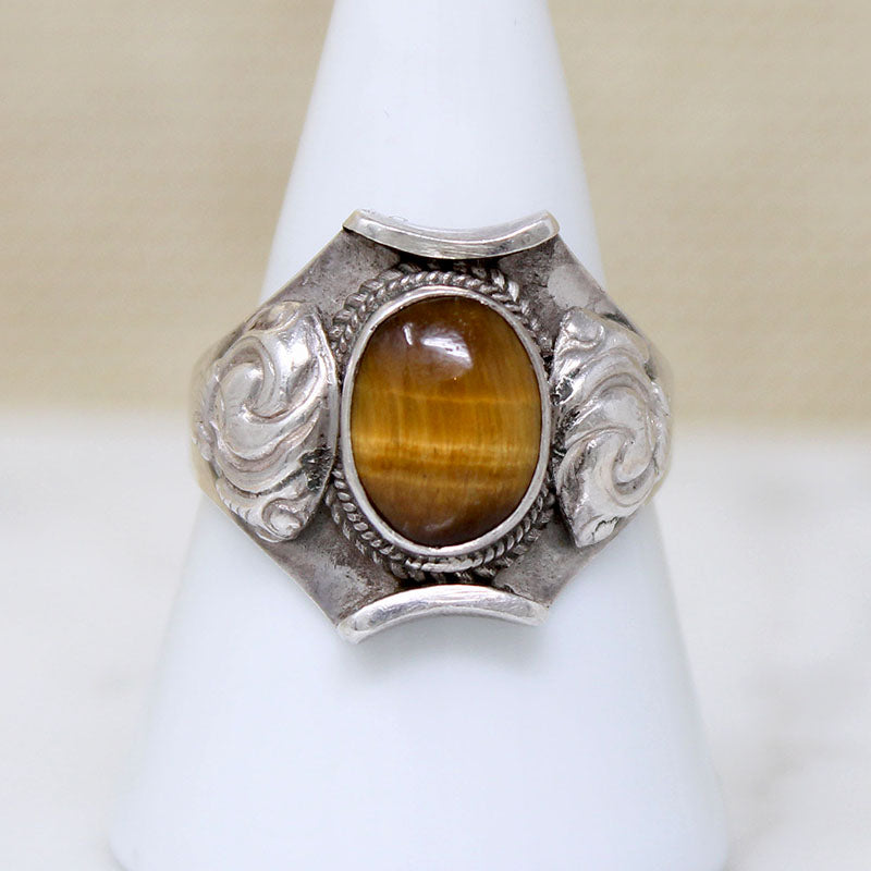 Tigers Eye in Elaborate Sterling Silver Ring