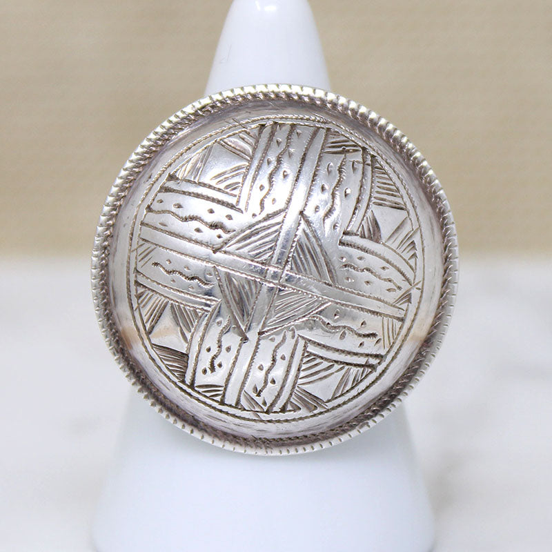 Engraved Silver Domed Rattle Ring