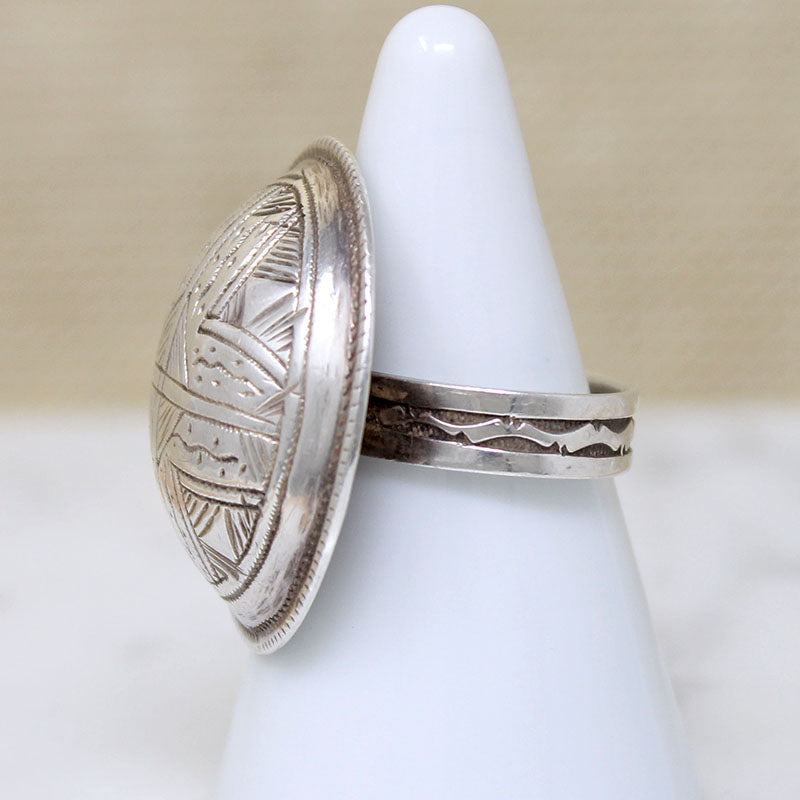 Engraved Silver Domed Rattle Ring