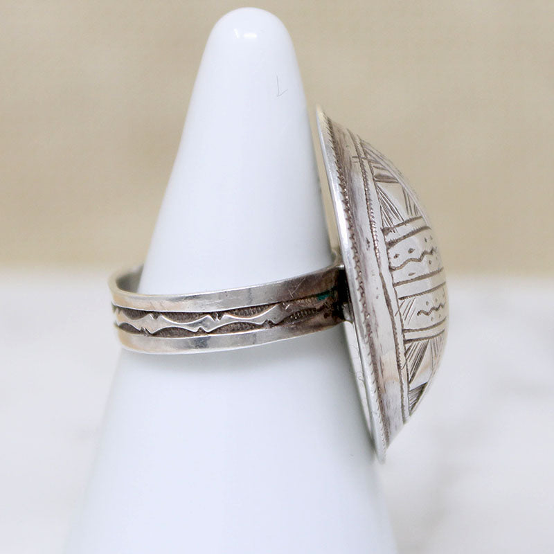 Engraved Silver Domed Rattle Ring