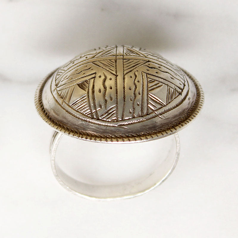 Engraved Silver Domed Rattle Ring