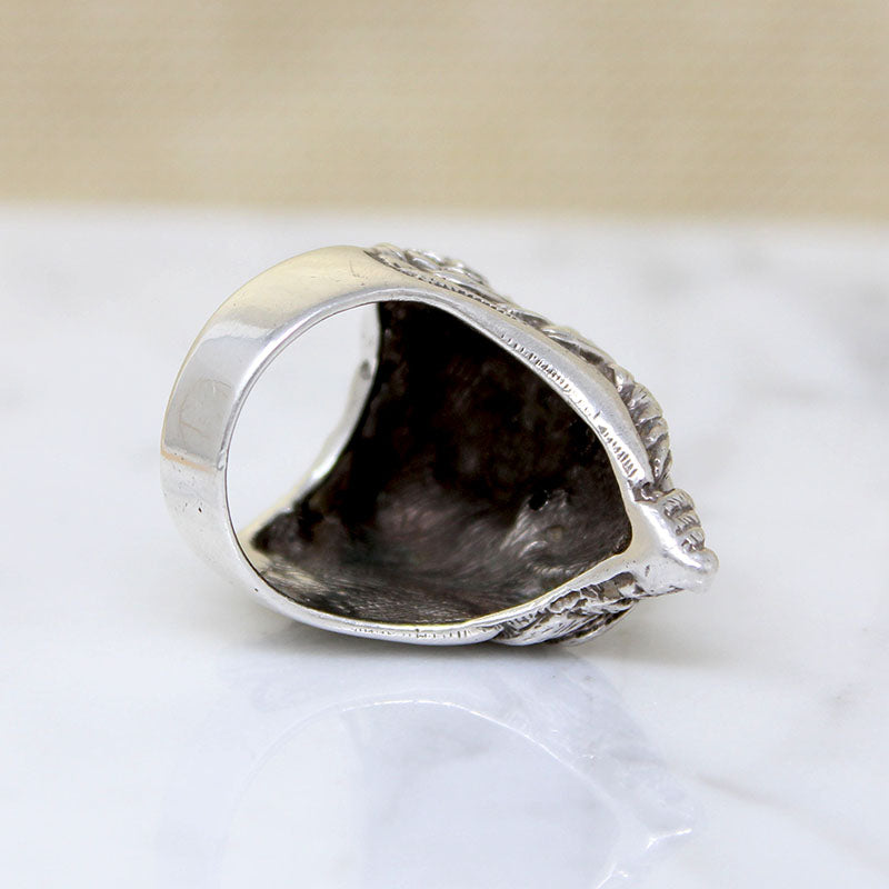 Art Nouveau Style Sterling & Emerald Woman's Face Ring