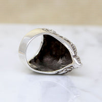 Art Nouveau Style Sterling & Emerald Woman's Face Ring