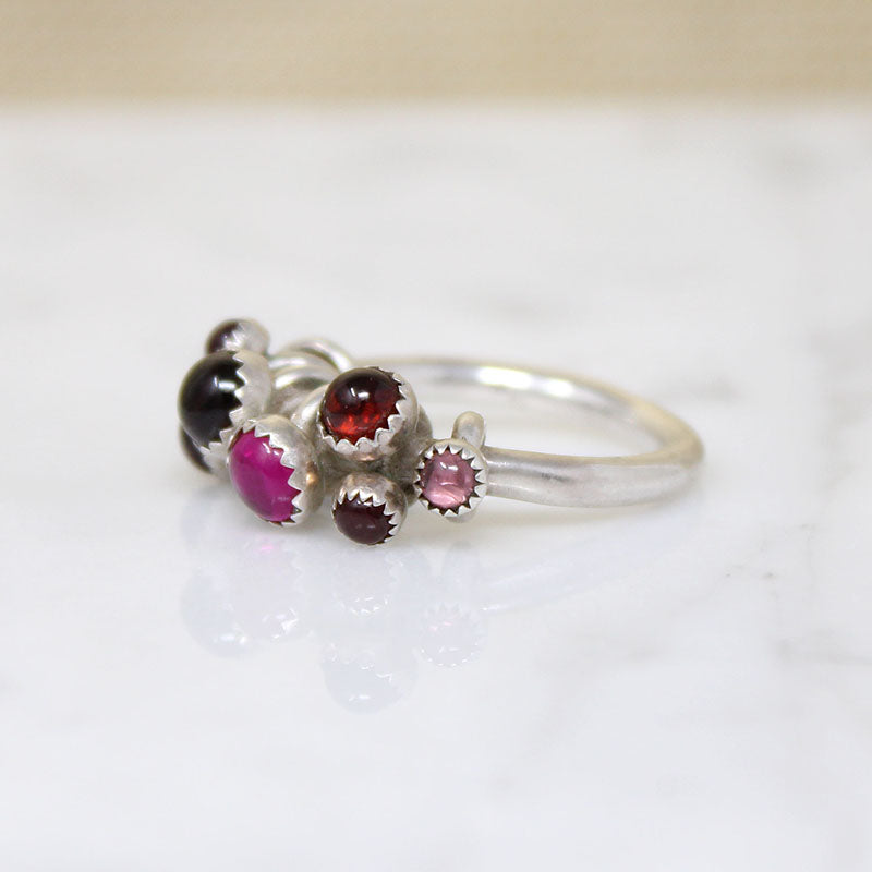 Berry-Colored Garnets in Sterling Silver Ring