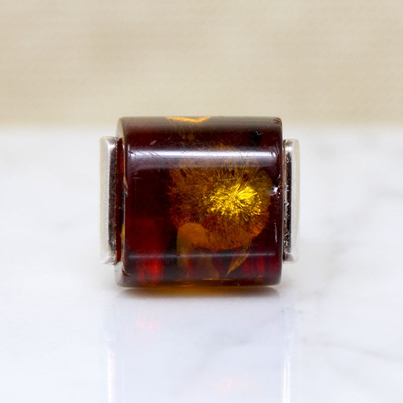 Sophisticated Modernist Baltic Amber & Sterling Ring