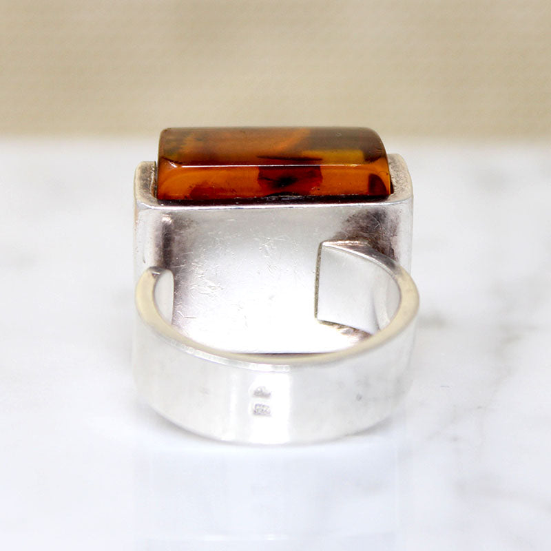 Sophisticated Modernist Baltic Amber & Sterling Ring