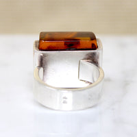 Sophisticated Modernist Baltic Amber & Sterling Ring