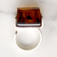 Sophisticated Modernist Baltic Amber & Sterling Ring