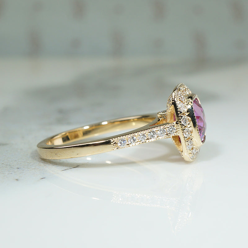 Delightful Deep Pink Sapphire and Diamond Ring