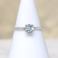 Icy Round Aquamarine in Sterling Solitaire Ring