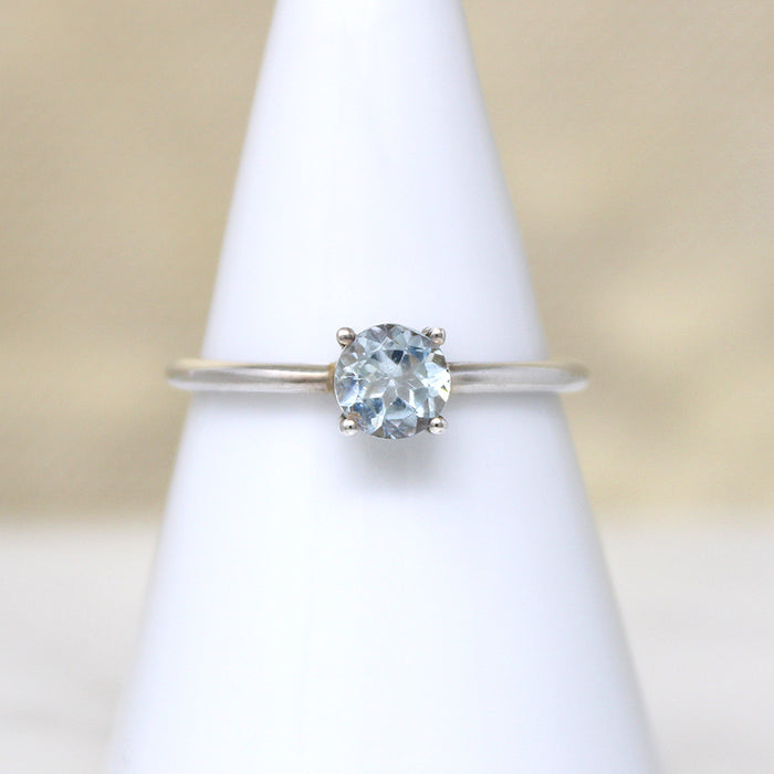 Icy Round Aquamarine in Sterling Solitaire Ring