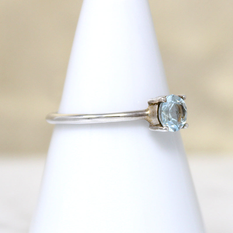 Icy Round Aquamarine in Sterling Solitaire Ring