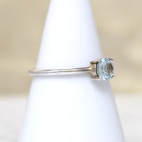 Icy Round Aquamarine in Sterling Solitaire Ring