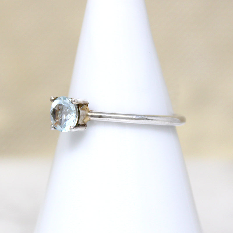Icy Round Aquamarine in Sterling Solitaire Ring