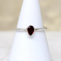Deep Red Garnet Teardrop in Sterling Solitaire Ring