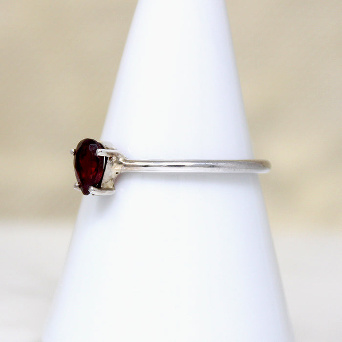 Deep Red Garnet Teardrop in Sterling Solitaire Ring