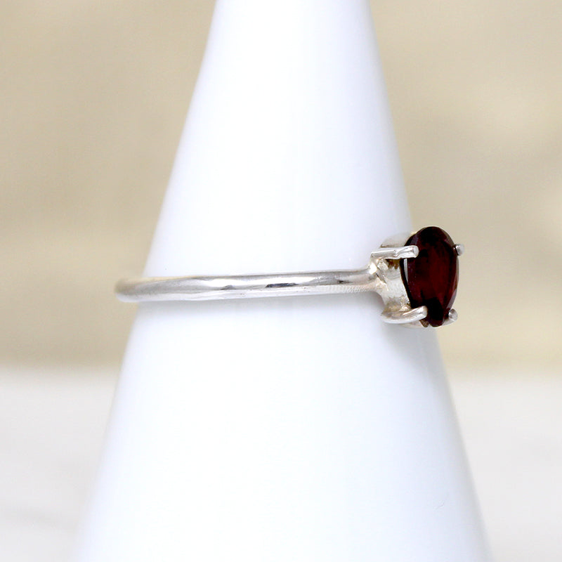 Deep Red Garnet Teardrop in Sterling Solitaire Ring
