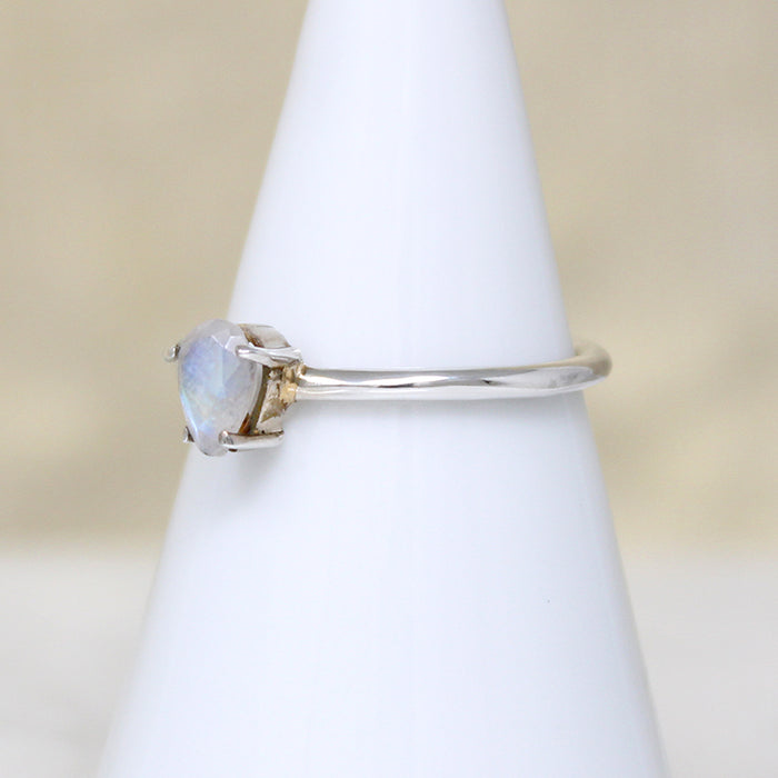 Radiant Moonstone Teardrop in Sterling Solitaire Ring