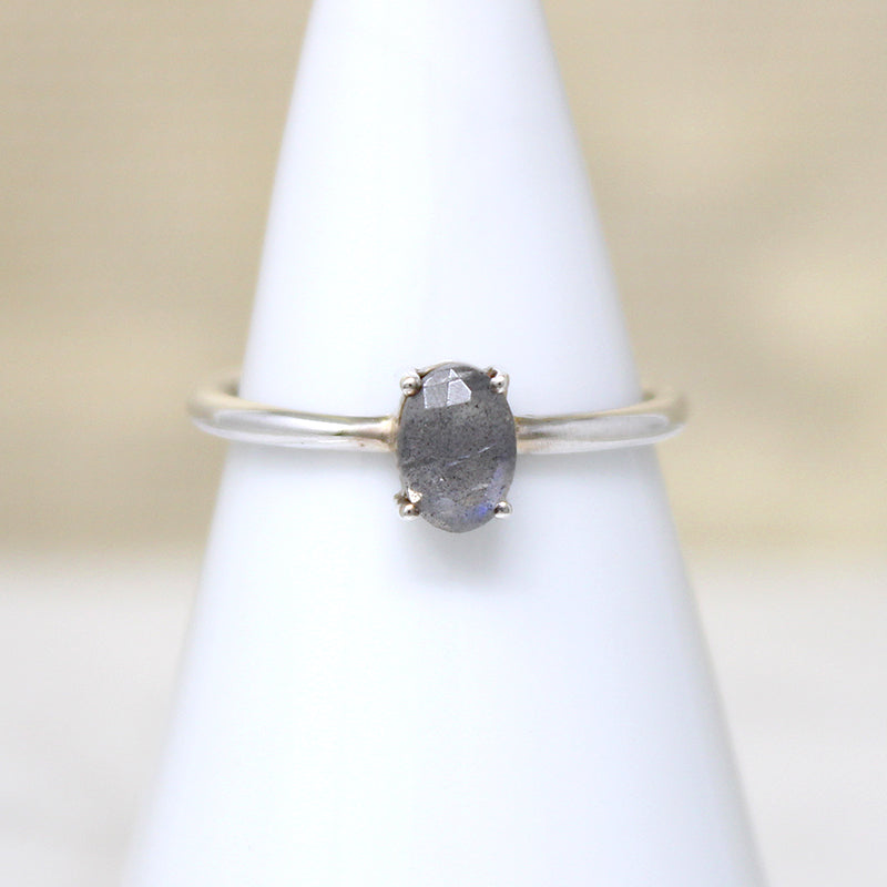 Enchanting Oval Labradorite in Sterling Solitaire Ring